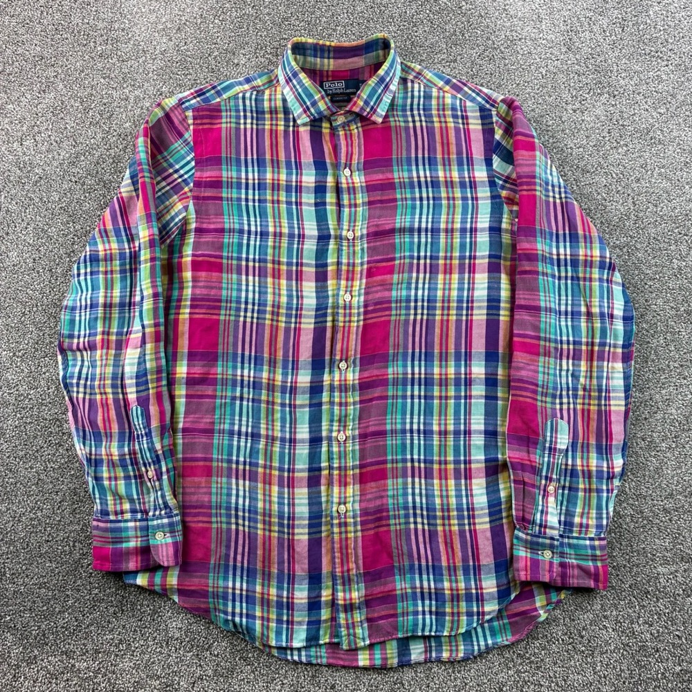 Polo Ralph Lauren‎ Shirt Mens XL Pink Blue Plaid Button Down Cotton Classic Fit